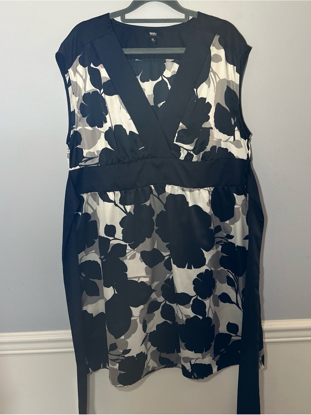 Mossimo Target 2007 Floral Satin Dress XL Black White Grey Sleeveless Y2K VYG - Picture 8 of 8